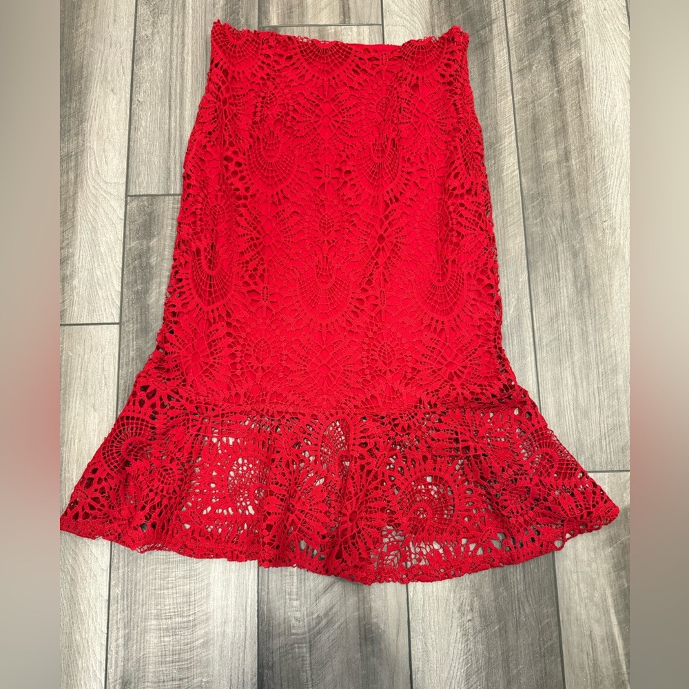 Zara lace ruffle midi pencil skirt